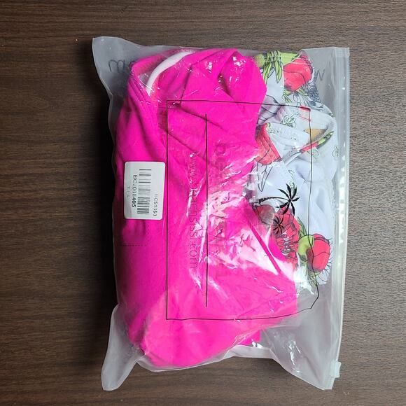 NWT Beachsissi Women’s Tankini Set Pink Top White Rose Bottoms L - Picture 7 of 7